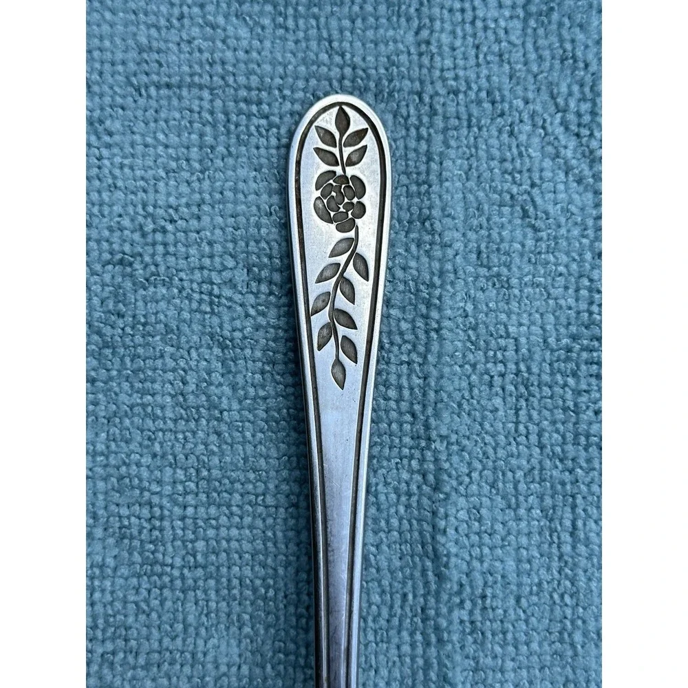 Rogers Floral Mist Pierced Serving Spoon Stainless Korea Discontinued Flatware